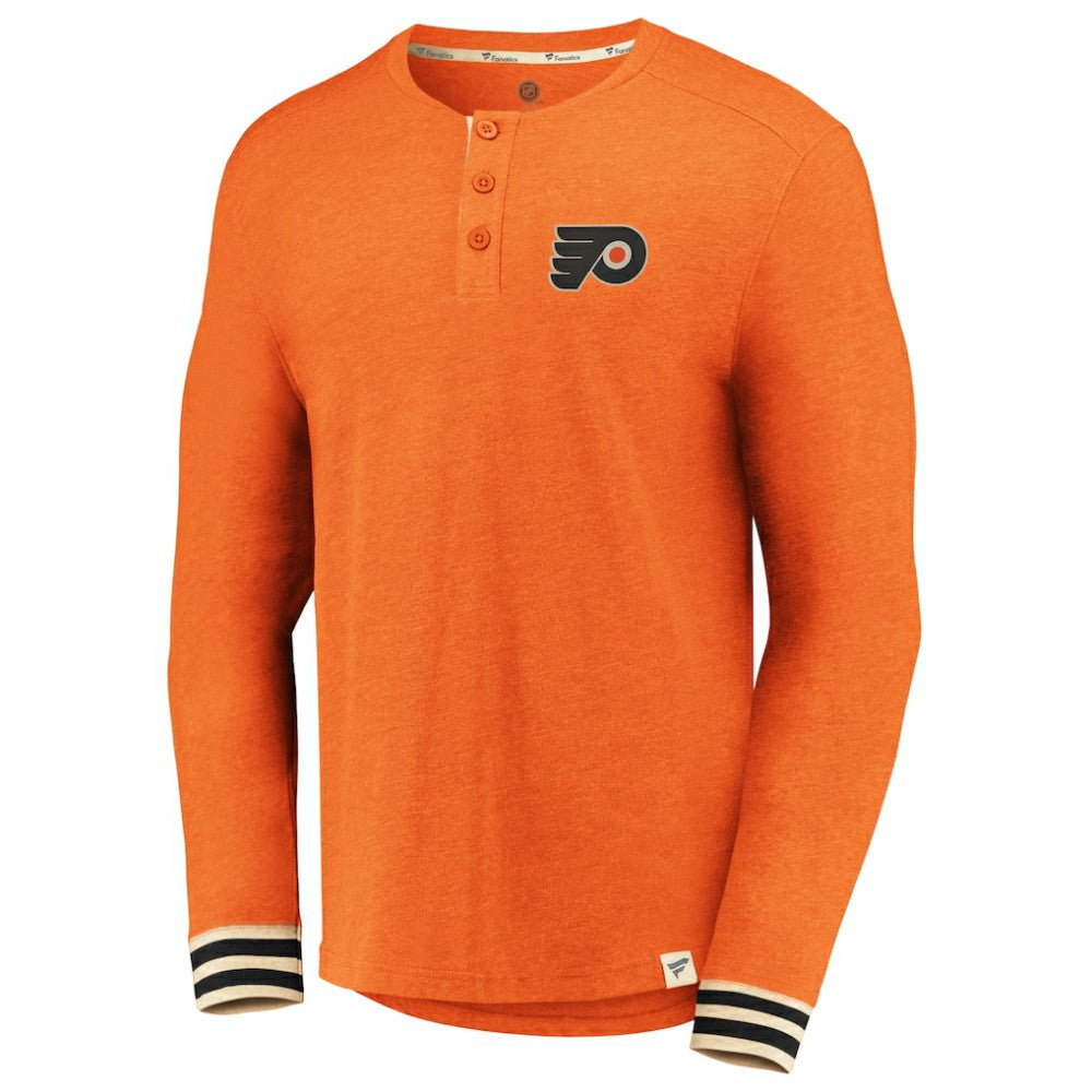 Philadelphia Flyers Fanatics True Classics Henley Long Sleeve T-Shirt Heathered Orange