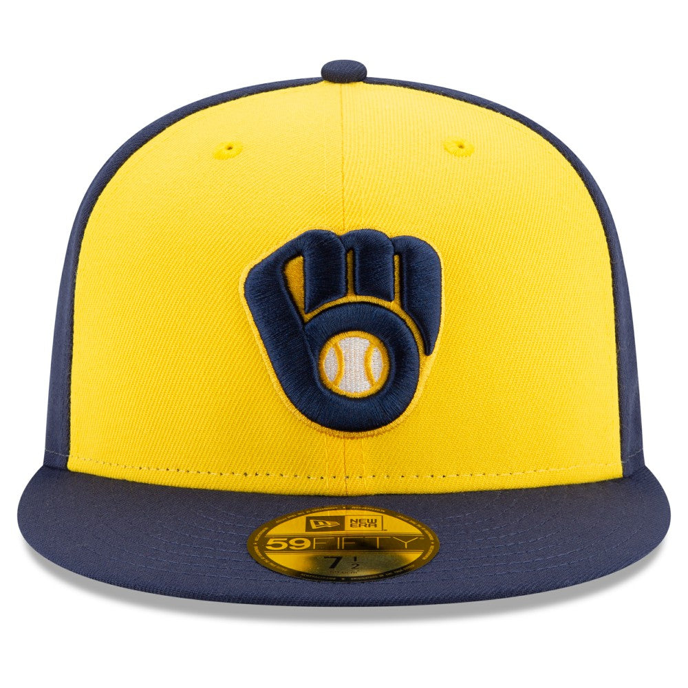 Milwaukee Brewers Alternate Authentic Collection On-Field 59FIFTY Fitted Hat Navy/Yellow | New Era
