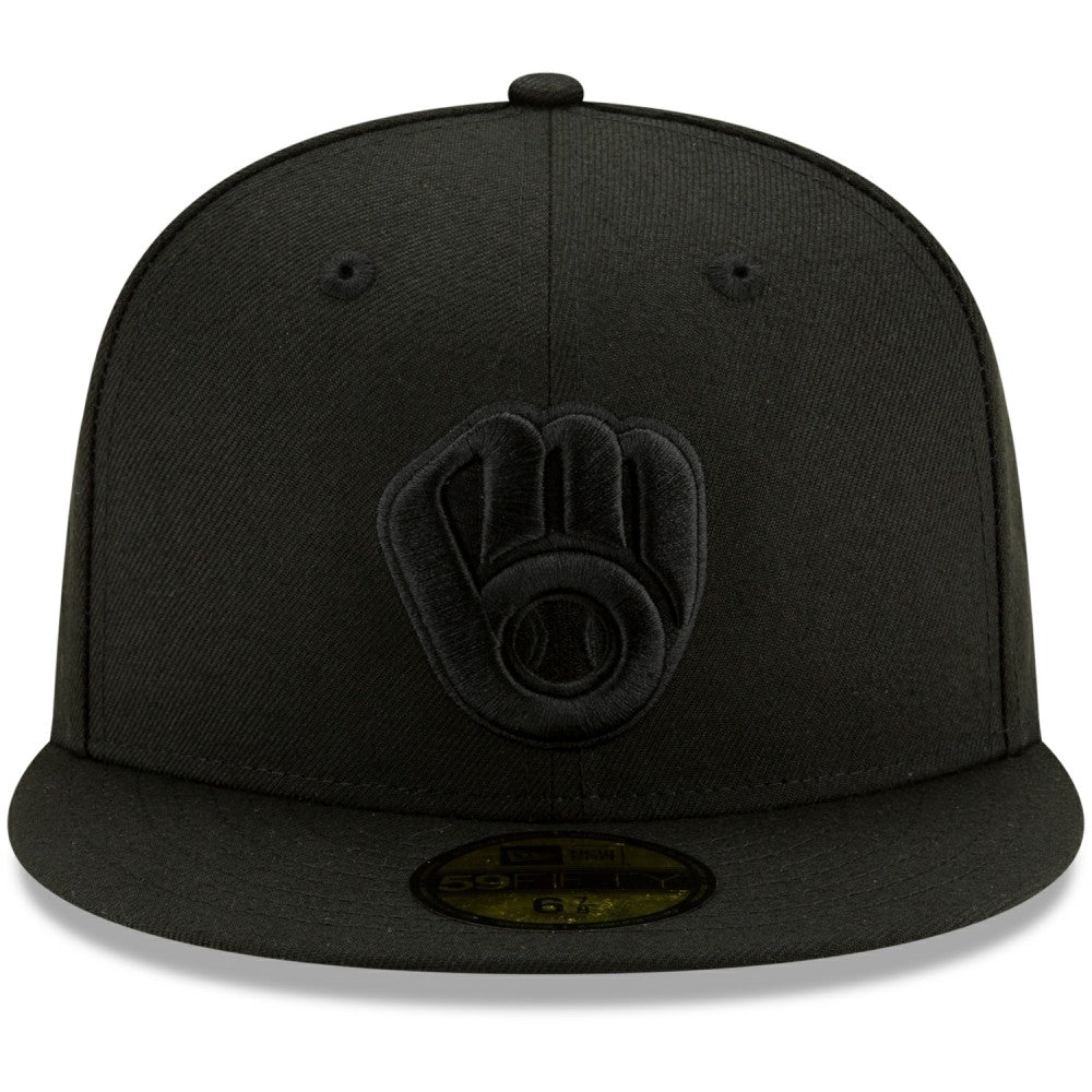 Milwaukee Brewers Black on Black 59FIFTY Fitted Hat Black | New Era