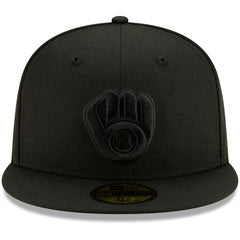 Milwaukee Brewers Black on Black 59FIFTY Fitted Hat Black | New Era