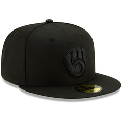 Milwaukee Brewers Black on Black 59FIFTY Fitted Hat Black | New Era