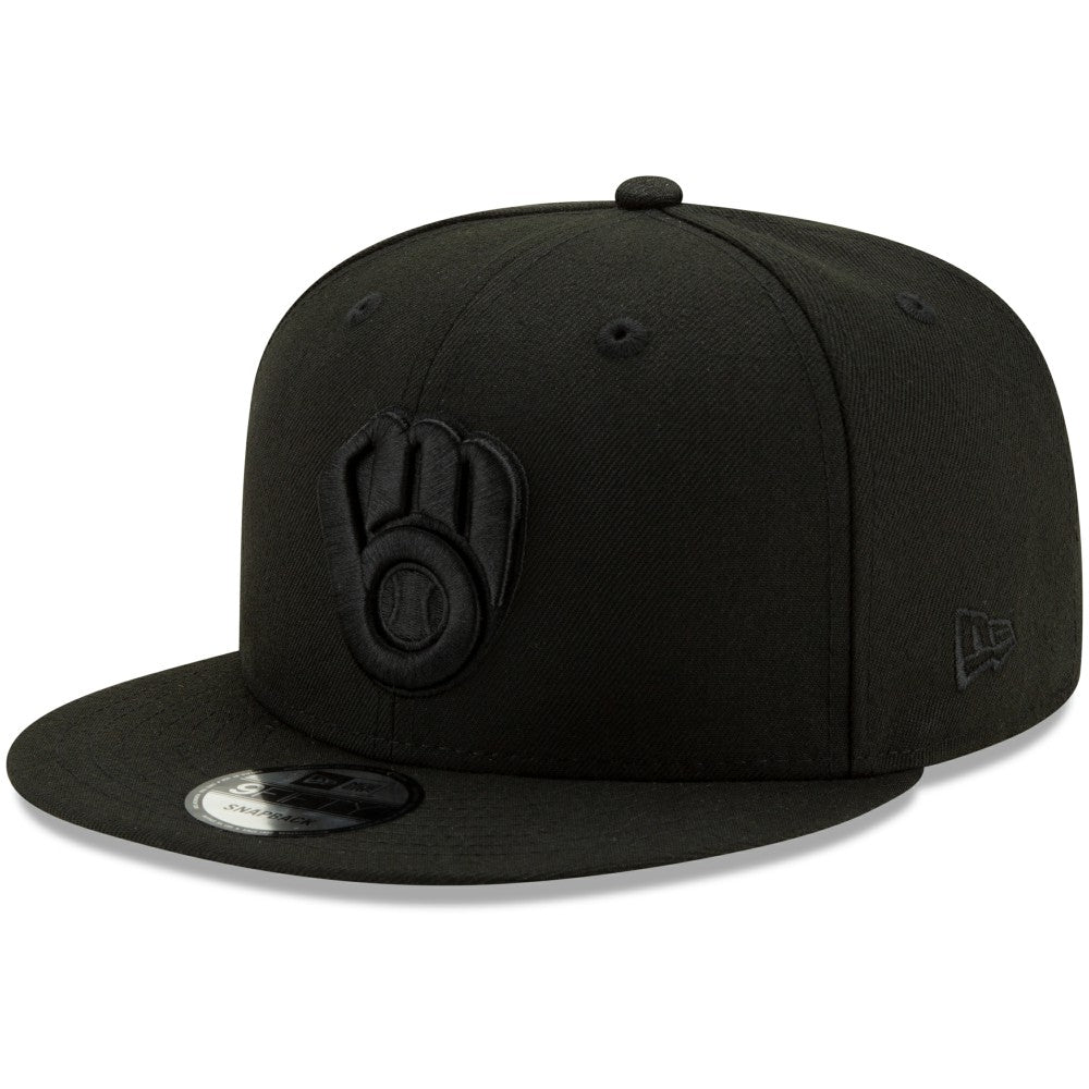 Milwaukee Brewers Black on Black 9FIFTY Snapback Adjustable Hat Black | New Era