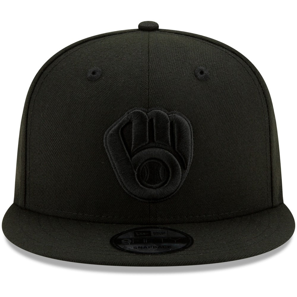 Milwaukee Brewers Black on Black 9FIFTY Snapback Adjustable Hat Black | New Era