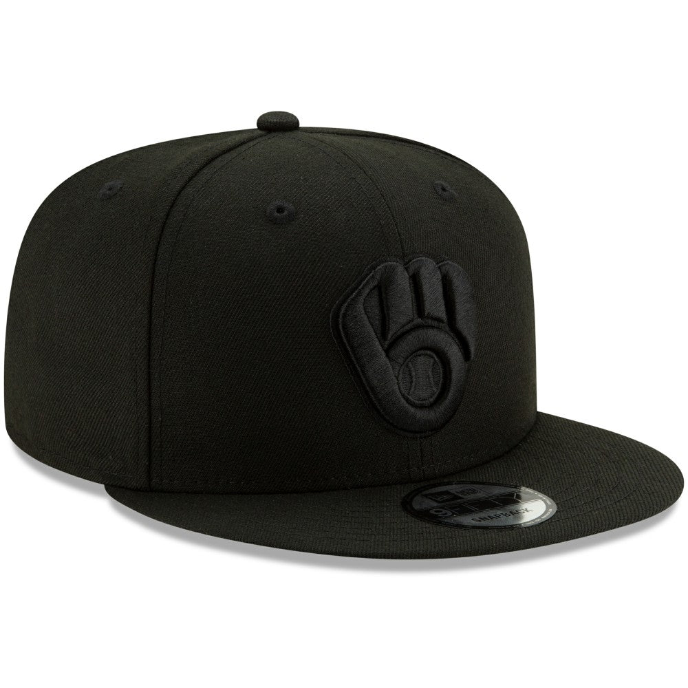 Milwaukee Brewers Black on Black 9FIFTY Snapback Adjustable Hat Black | New Era
