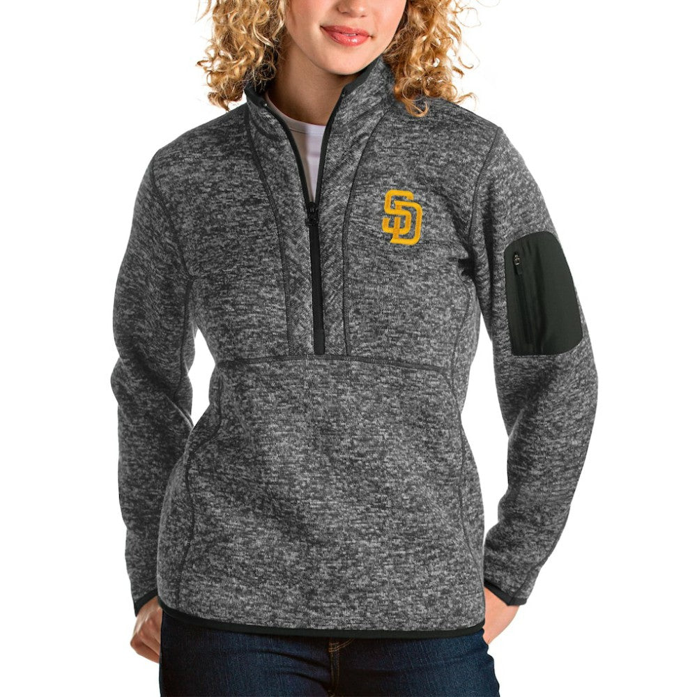 San Diego Padres Antigua Women's Fortune Half-Zip Pullover Jacket Heather Charcoal