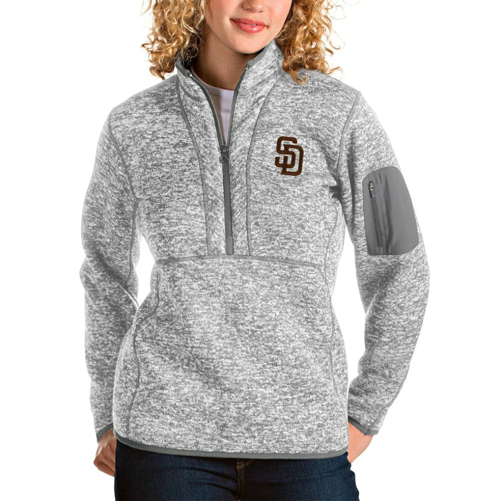 San Diego Padres Antigua Women's Fortune Half-Zip Pullover Jacket Heather Gray