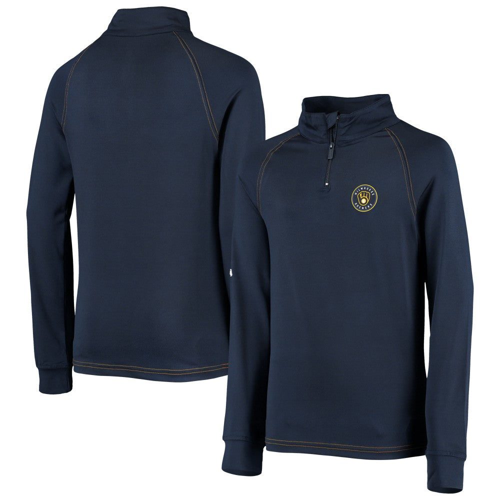 Milwaukee Brewers Stitches Youth Raglan Quarter-Zip Jacket Navy