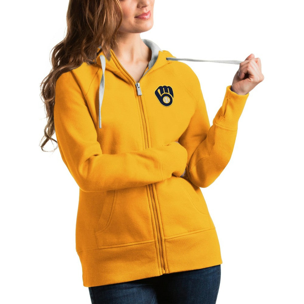 Milwaukee Brewers Antigua Women's Victory Full-Zip Hoodie Gold