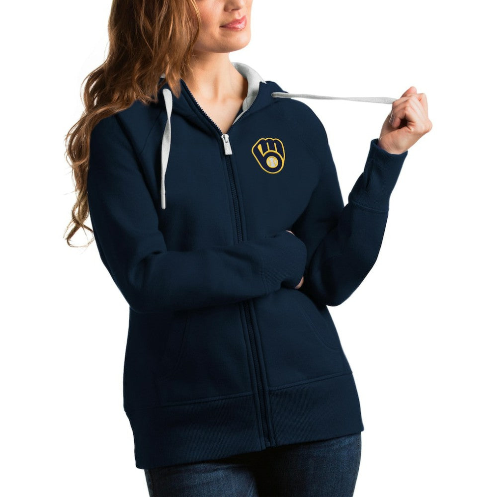 Milwaukee Brewers Antigua Women's Team Victory Full-Zip Hoodie Navy