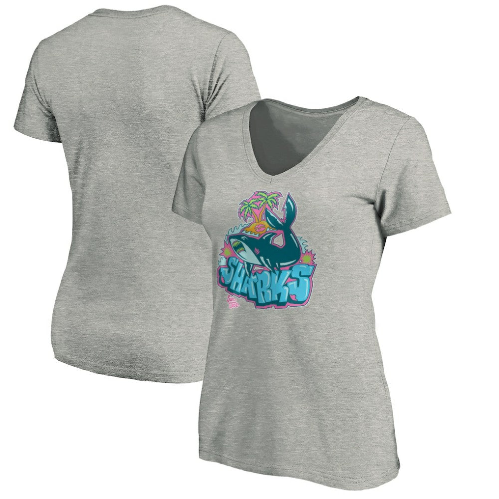 San Jose Sharks Women's Graffiti Shark V-Neck T-Shirt Heather Gray