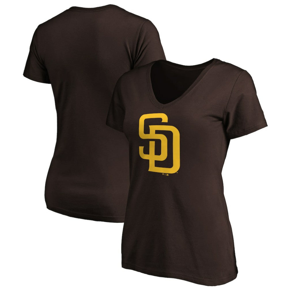 San Diego Padres Women's Core Official Logo V-Neck T-Shirt Brown