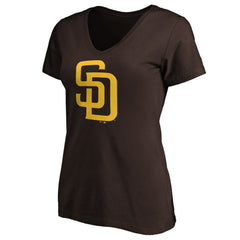 San Diego Padres Women's Core Official Logo V-Neck T-Shirt Brown