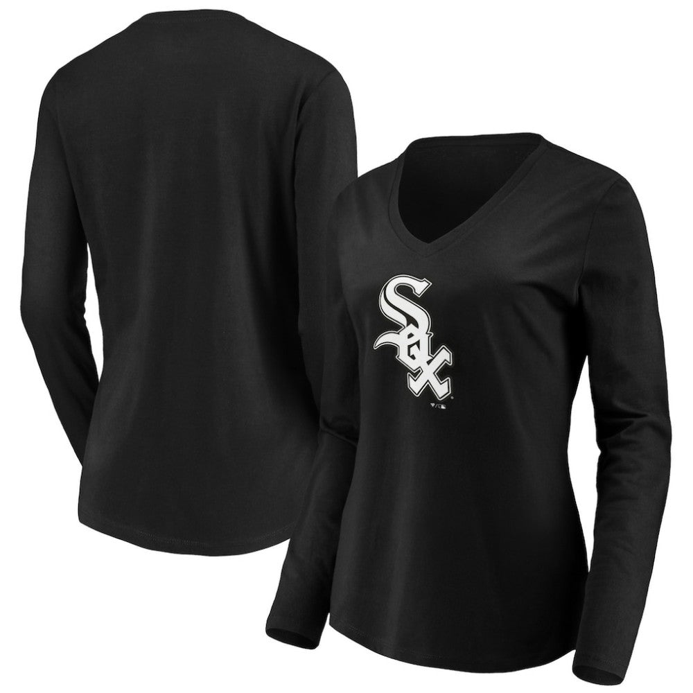 Chicago White Sox Women's Official Logo Long Sleeve V-Neck T-Shirt Black