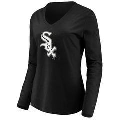 Chicago White Sox Women's Official Logo Long Sleeve V-Neck T-Shirt Black