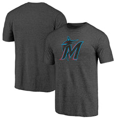 Miami Marlins Weathered Official Logo Tri-Blend T-Shirt Charcoal