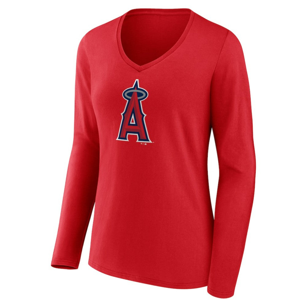 Los Angeles Angels Women's Official Logo Long Sleeve V-Neck T-Shirt Red
