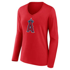 Los Angeles Angels Women's Official Logo Long Sleeve V-Neck T-Shirt Red