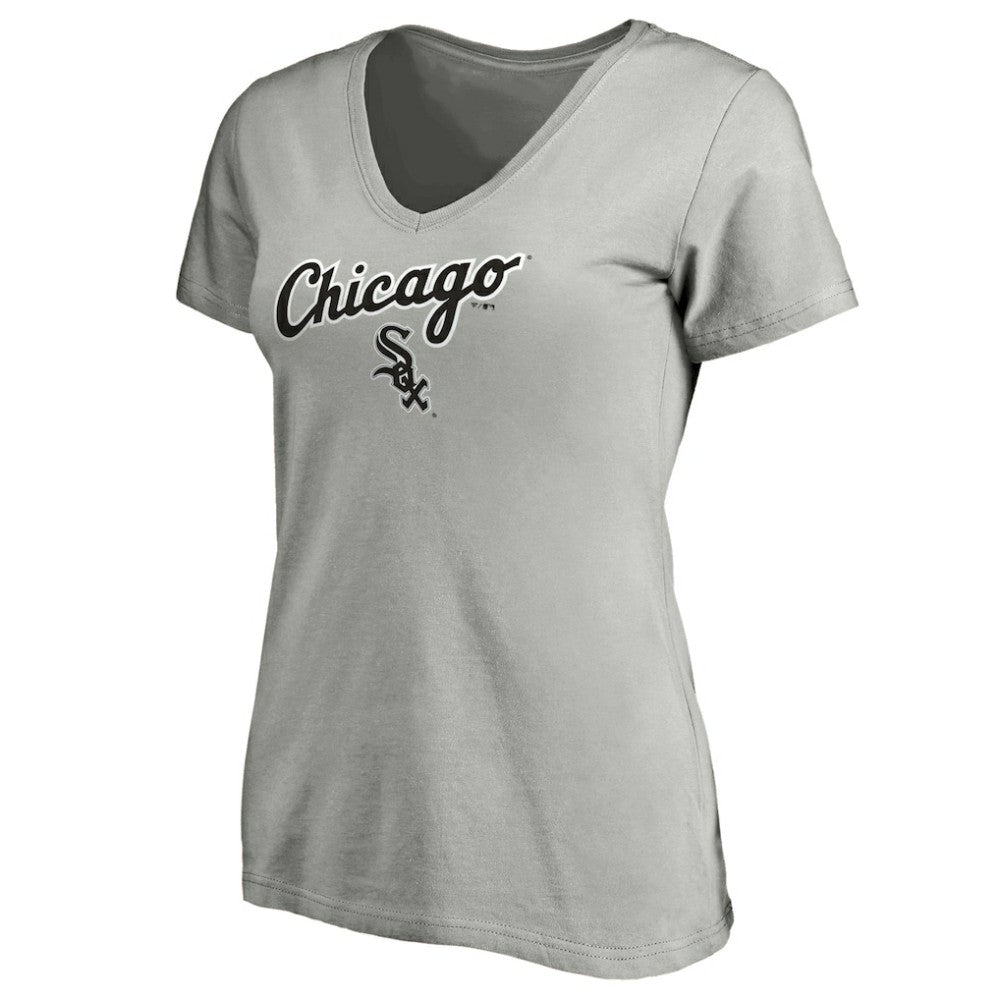 Chicago White Sox Women's Team Logo Lockup V-Neck T-Shirt Heathered Gray