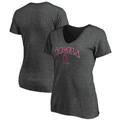 Los Angeles Angels Women's Team Logo Lockup V-Neck T-Shirt Heathered Charcoal
