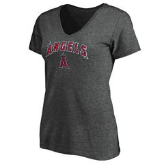 Los Angeles Angels Women's Team Logo Lockup V-Neck T-Shirt Heathered Charcoal