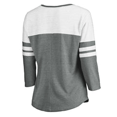 San Diego Padres Women's Official Wordmark 3/4 Sleeve V-Neck T-Shirt Heathered Gray/White