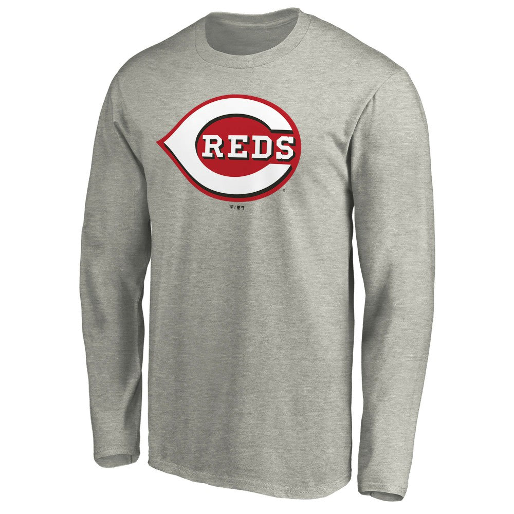 Cincinnati Reds Official Team Logo Long Sleeve T-Shirt Heather Gray