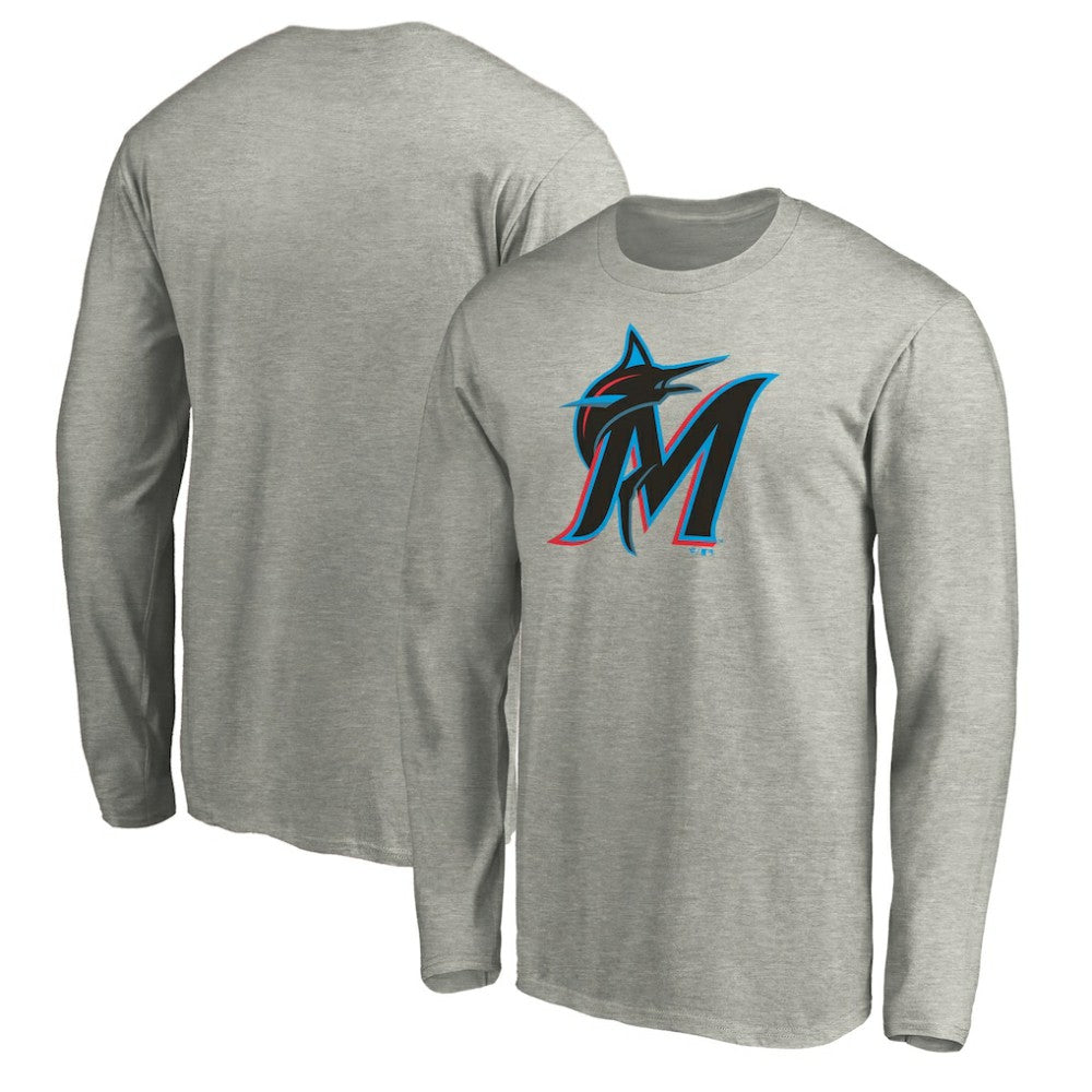 Miami Marlins Official Team Logo Long Sleeve T-Shirt Heather Gray