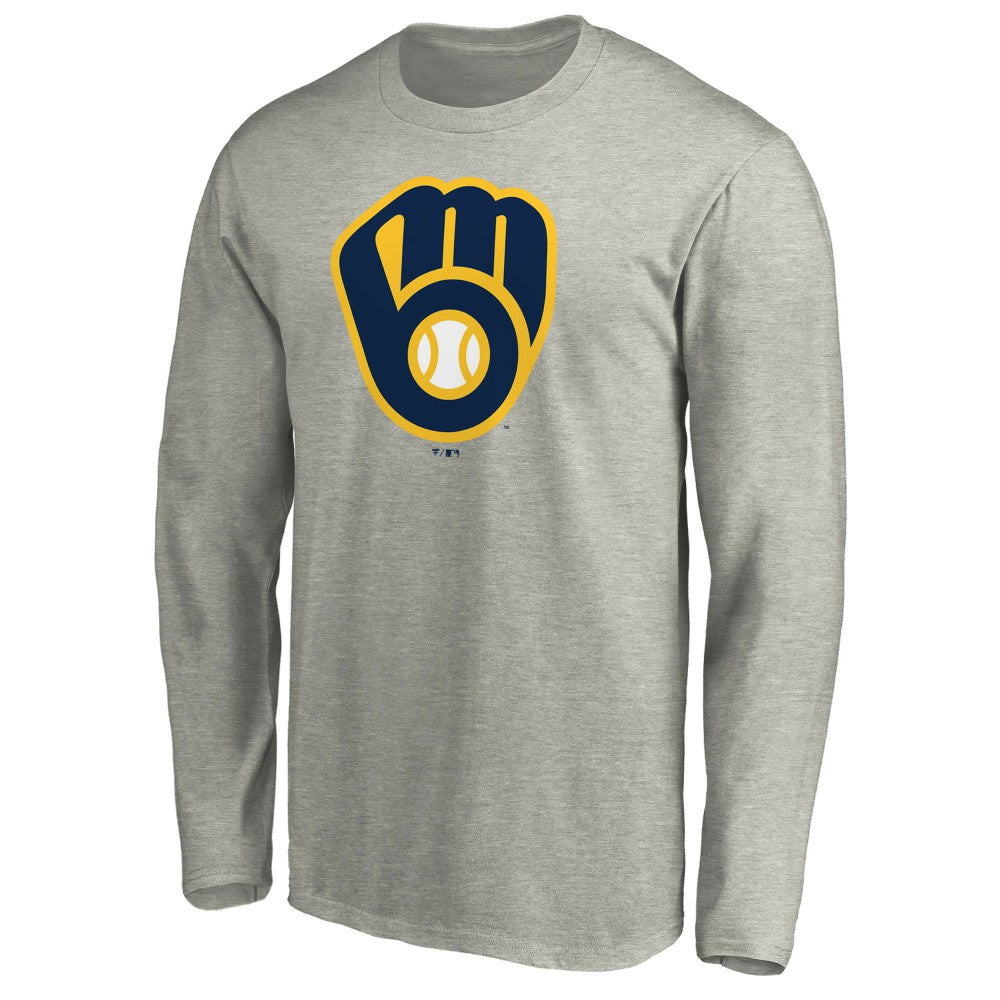 Milwaukee Brewers Official Team Logo Long Sleeve T-Shirt Heather Gray