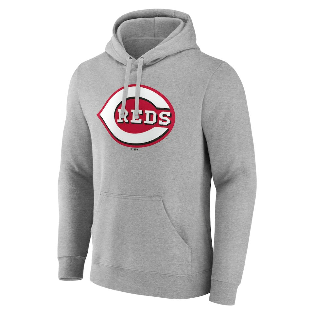 Cincinnati Reds Official Logo Fitted Pullover Hoodie Heather Gray