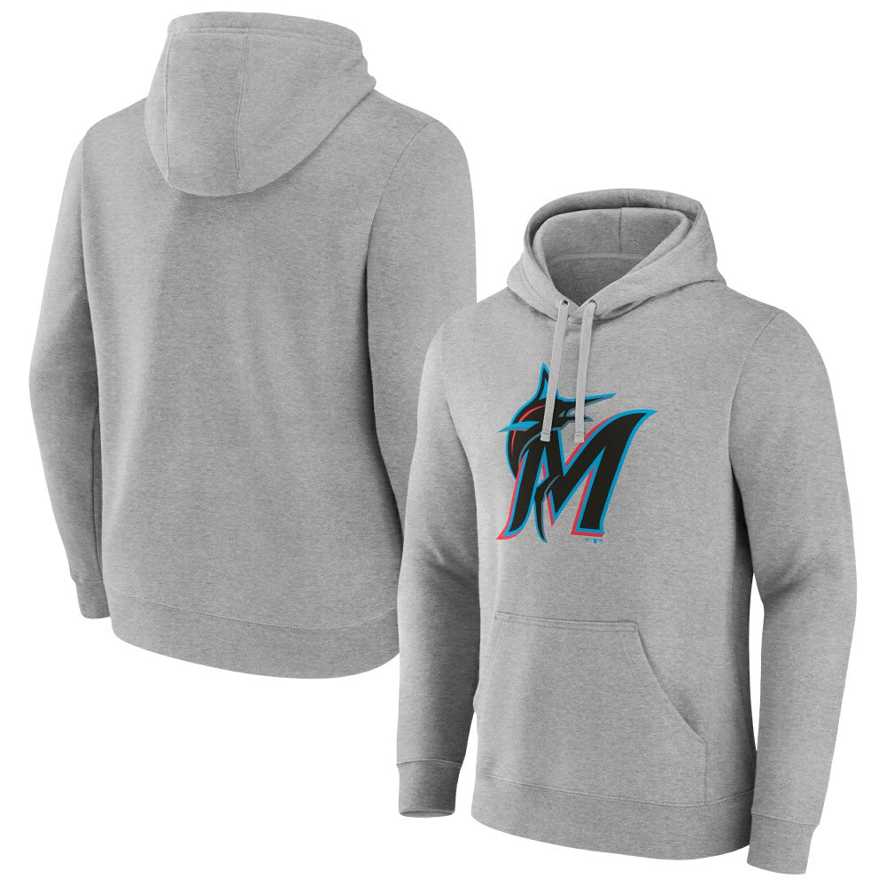 Miami Marlins Official Logo Fitted Pullover Hoodie Heather Gray