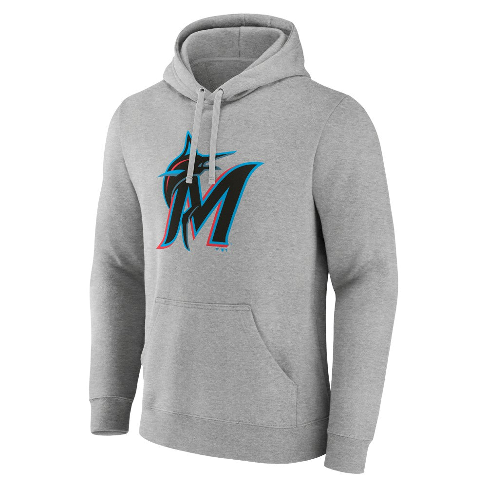 Miami Marlins Official Logo Fitted Pullover Hoodie Heather Gray