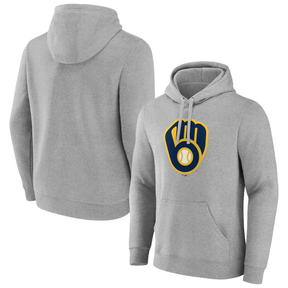Milwaukee Brewers Official Logo Fitted Pullover Hoodie Heather Gray