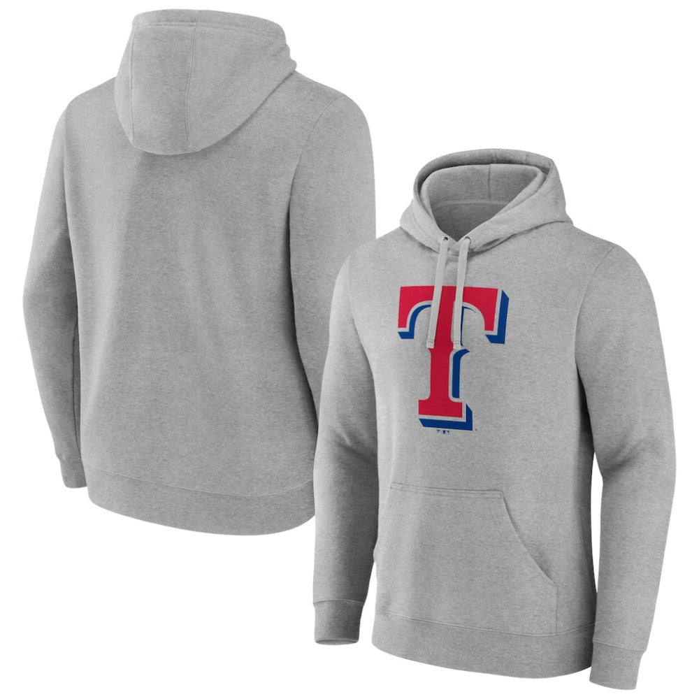 Texas Rangers Official Logo Fitted Pullover Hoodie Heather Gray