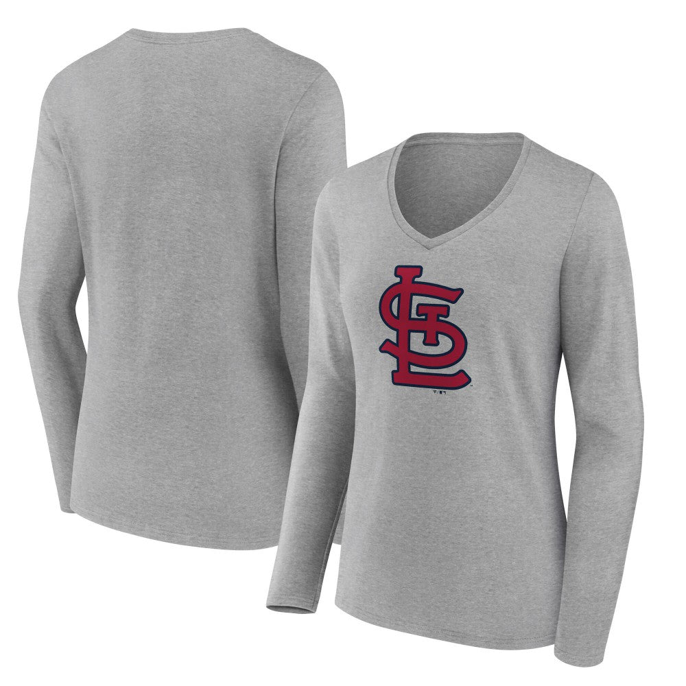St. Louis Cardinals Women's Core Official Logo Long Sleeve V-Neck T-Shirt Heather Gray