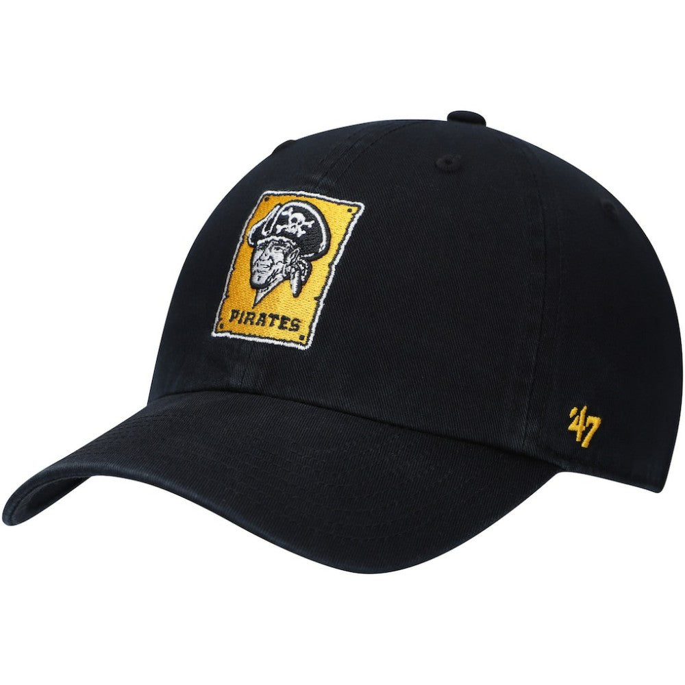 Pittsburgh Pirates Logo Cooperstown Collection Clean Up Adjustable Hat Black | 47 brand