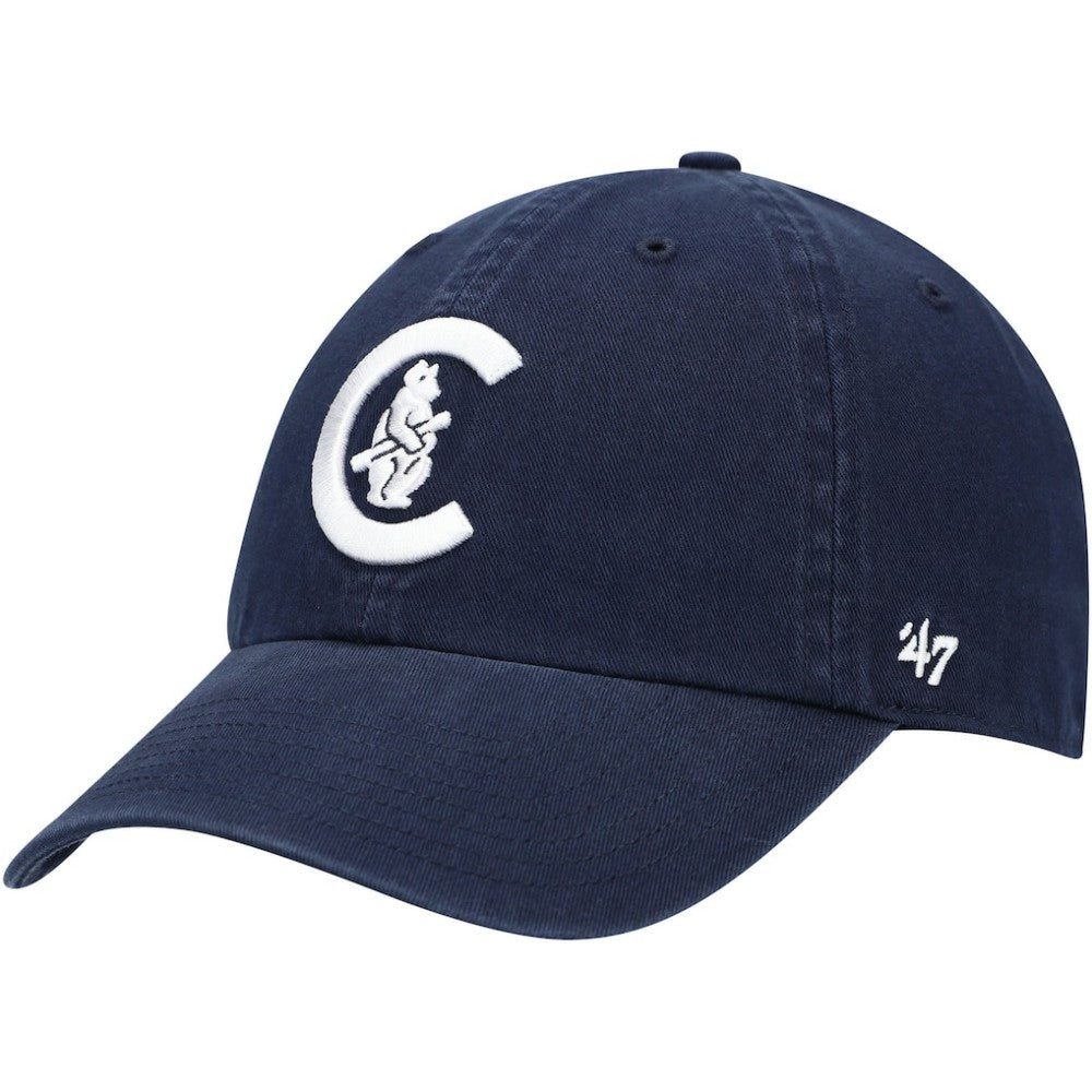 Chicago Cubs C Bear Logo Cooperstown Collection Clean Up Adjustable Hat Navy | 47 brand