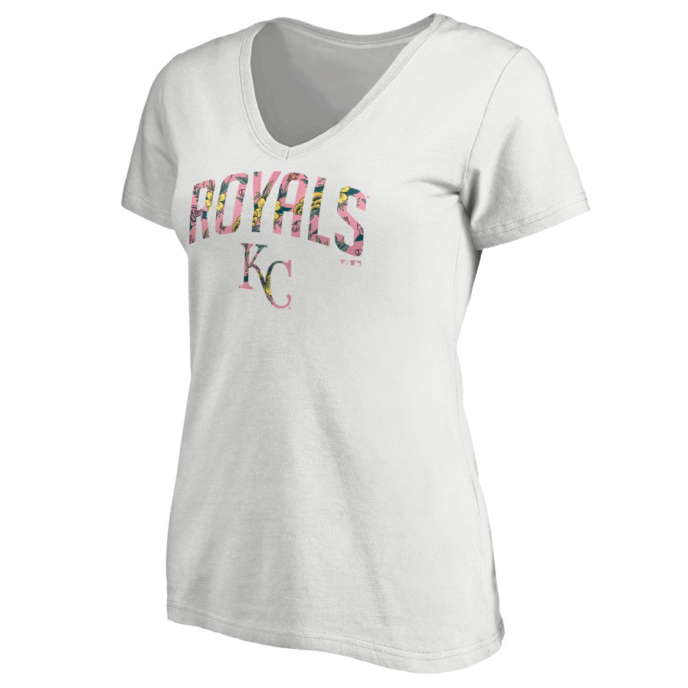 Kansas City Royals Women's Floral Arched Logo V-Neck T-Shirt White