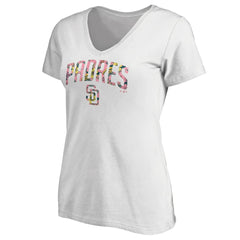 San Diego Padres Women's Floral Arched Logo V-Neck T-Shirt White