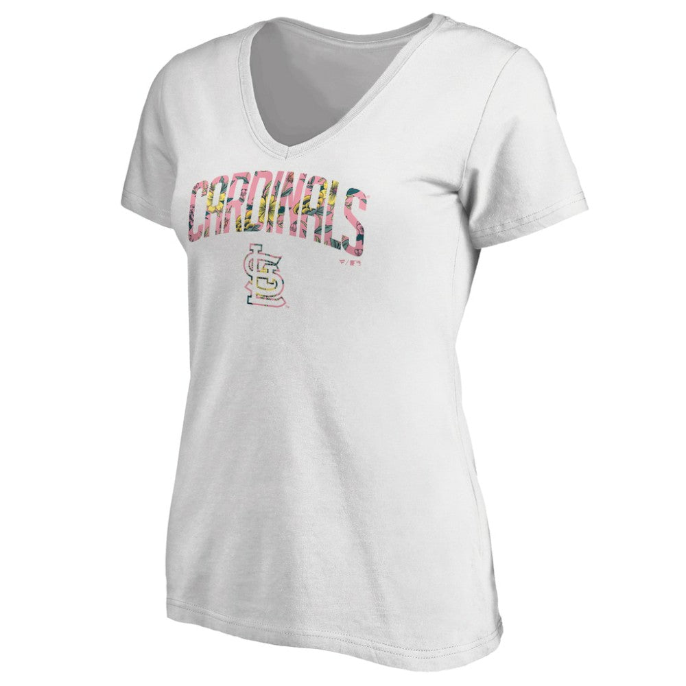 St. Louis Cardinals Women's Floral Arched Logo V-Neck T-Shirt White