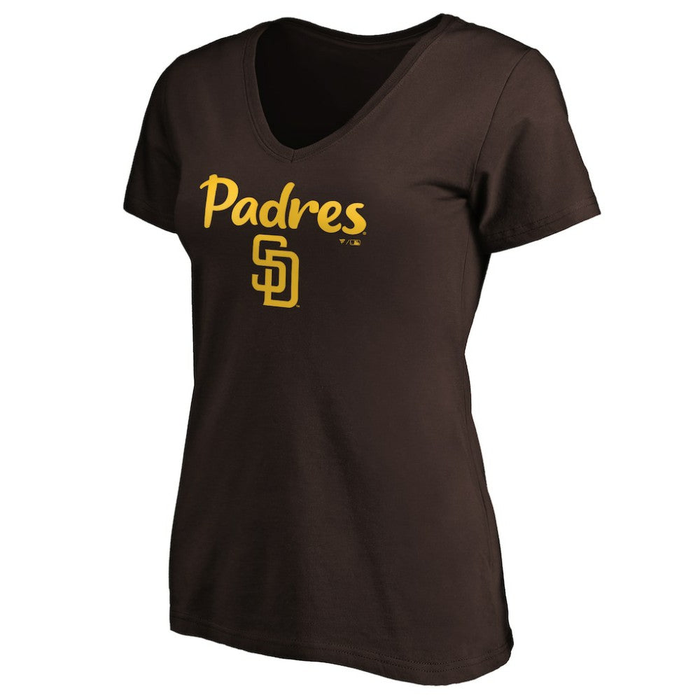 San Diego Padres Women's #1 Mom Logo V-Neck T-Shirt Brown