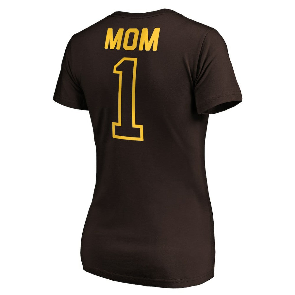 San Diego Padres Women's #1 Mom Logo V-Neck T-Shirt Brown