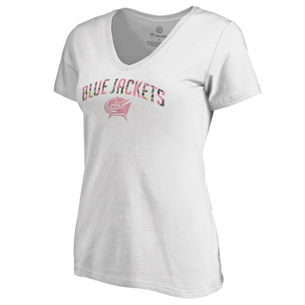 Columbus Blue Jackets Women's Floral Arched V-Neck T-Shirt White