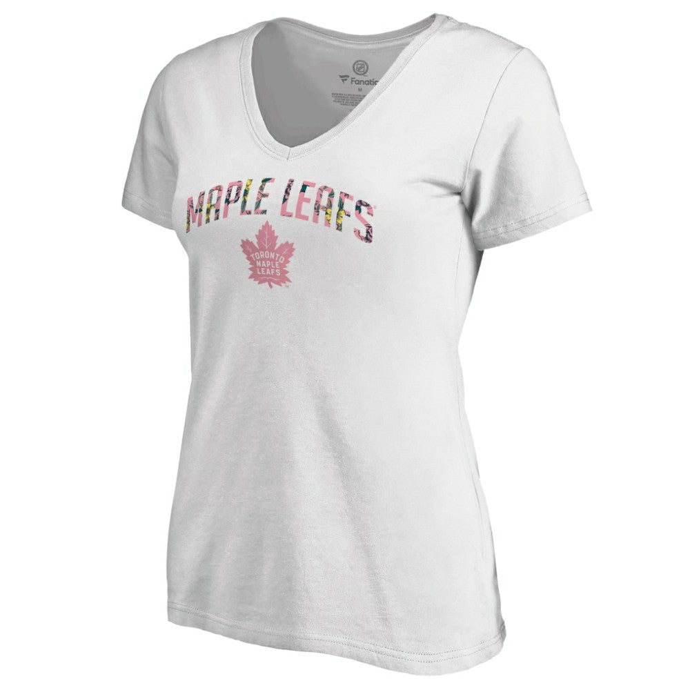 Toronto Maple Leafs Women's Floral Arched V-Neck T-Shirt White
