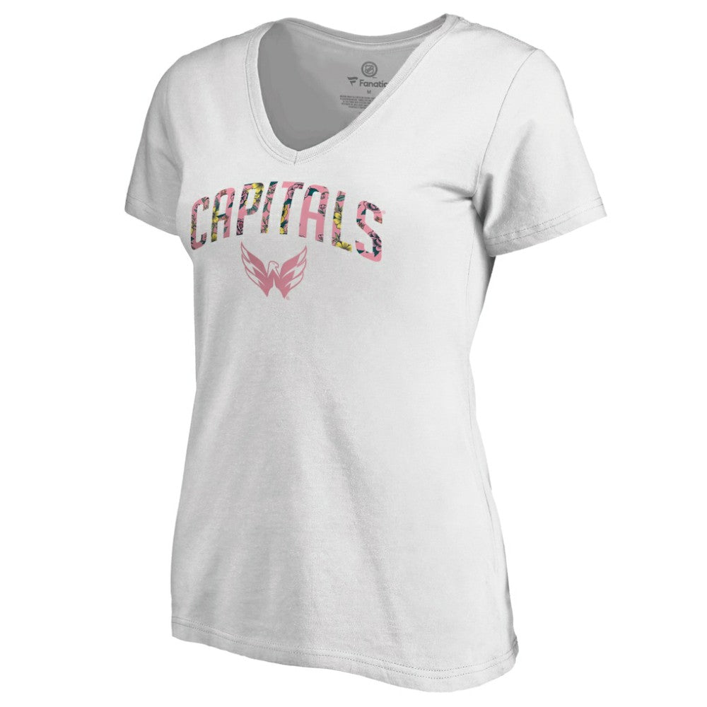 Washington Capitals Women's Floral Arched V-Neck T-Shirt White