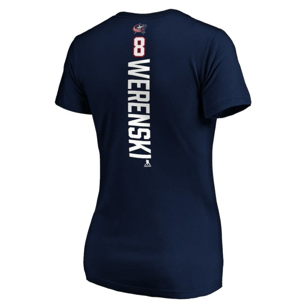 Zach Werenski Columbus Blue Jackets Women's Playmaker V-Neck T-Shirt Navy