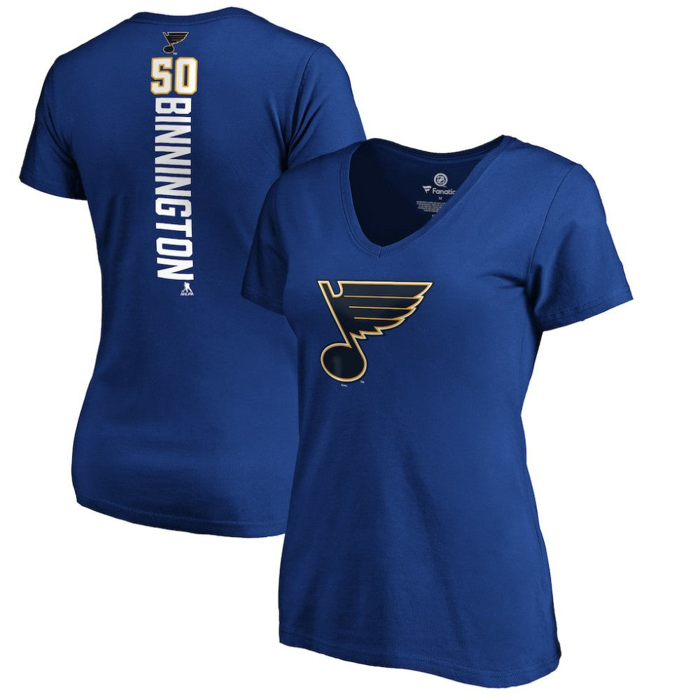 Jordan Binnington St. Louis Blues Women's Playmaker V-Neck T-Shirt Royal