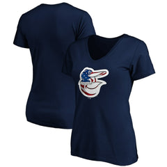 Baltimore Orioles Logo Women's Banner Wave V-Neck T-Shirt Navy