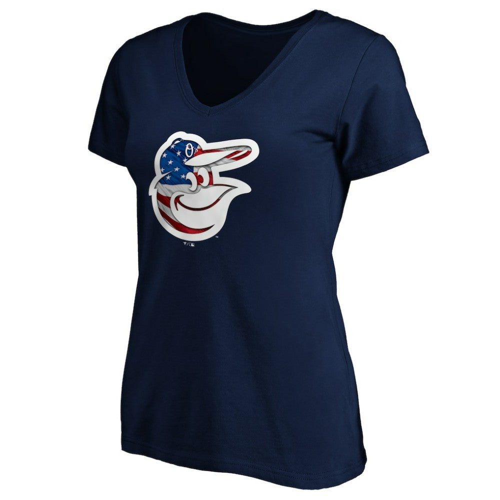 Baltimore Orioles Logo Women's Banner Wave V-Neck T-Shirt Navy