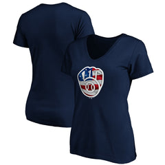 Milwaukee Brewers Logo Women's Banner Wave V-Neck T-Shirt Navy