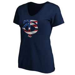 Minnesota Twins Logo Women's Banner Wave V-Neck T-Shirt Navy